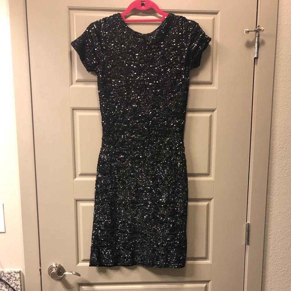 Betsey Johnson Black Sequin Short Sleeve Dress